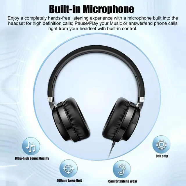Alt view image 6 of 7 - Wired Over-Ear Headphone 3.5mm Foldable Music Earphone for Smartphone Computers