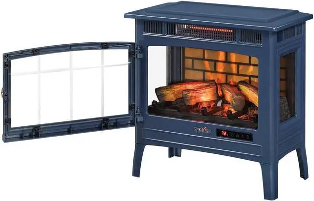 Alt view image 7 of 7 - duraflame Freestanding Electric Fireplace Stove Heater with 3D Flame Effect for 1,000 Sq. Ft. Room, Navy