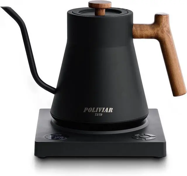 Main image of Black Electric Gooseneck Kettle, 1200W Electric Tea Kettle Real Wood Handle, 34oz Pour Over Electric Kettle for Coffee & Tea
