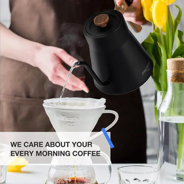 Alt view image 6 of 7 - Black Electric Gooseneck Kettle, 1200W Electric Tea Kettle Real Wood Handle, 34oz Pour Over Electric Kettle for Coffee & Tea