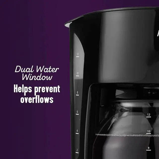 Alt view image 3 of 6 - Mr. Coffee Black Coffee Maker, 12 Cups, with Auto Pause and Glass Carafe, Perfect for Home and Office Use