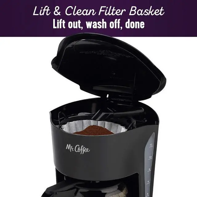Alt view image 4 of 6 - Mr. Coffee Black Coffee Maker, 12 Cups, with Auto Pause and Glass Carafe, Perfect for Home and Office Use