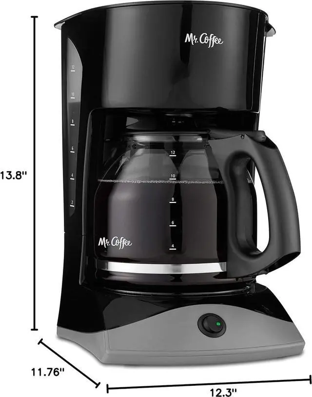 Alt view image 2 of 6 - Mr. Coffee Black Coffee Maker, 12 Cups, with Auto Pause and Glass Carafe, Perfect for Home and Office Use