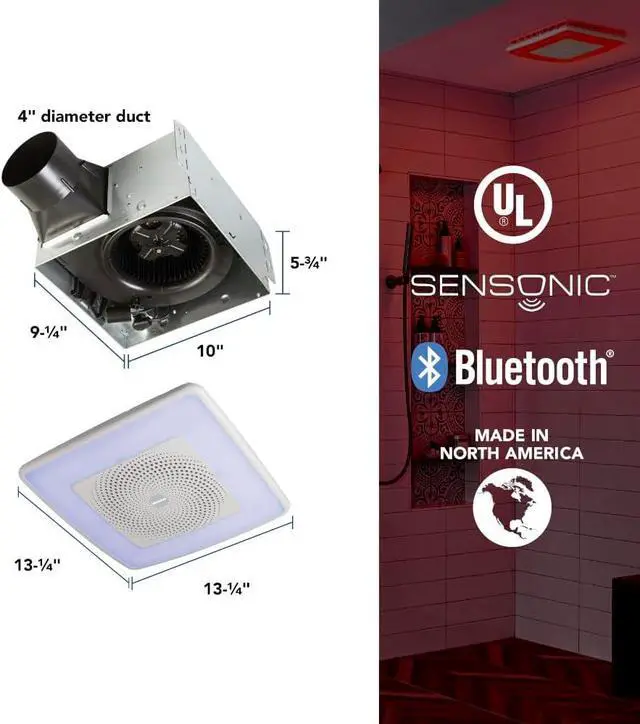 Alt view image 5 of 7 - Broan-NuTone SPK110RGBL ChromaComfort Bathroom Exhaust Fan with Sensonic Bluetooth Speaker and LED Light, White