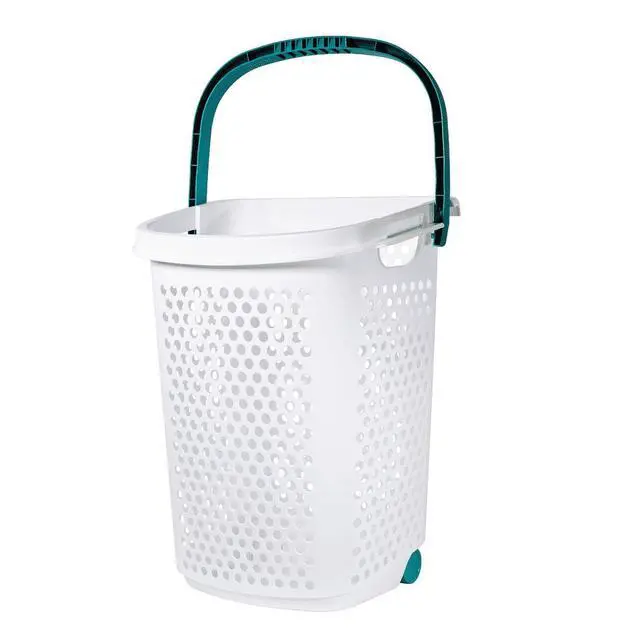 Alt view image 4 of 6 - Home Logic 2 Bushel Rolling Plastic Laundry Hamper with Pop-up Handle, White, Adult / Tween