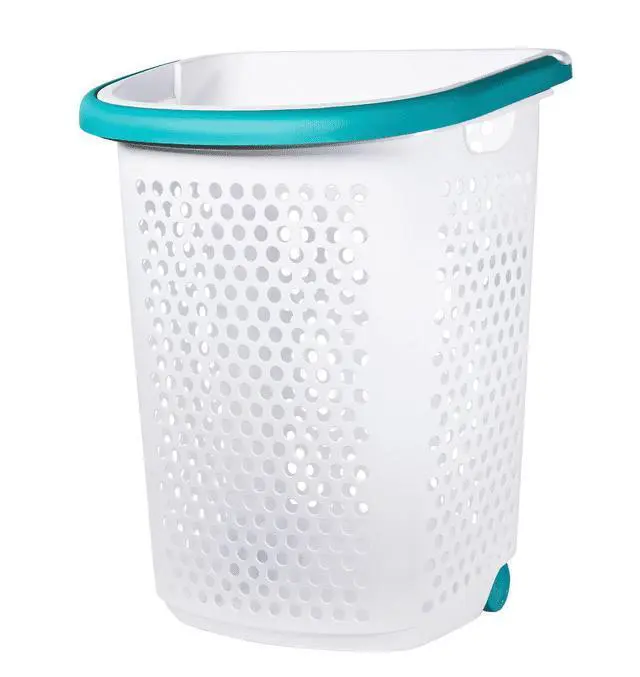 Alt view image 5 of 6 - Home Logic 2 Bushel Rolling Plastic Laundry Hamper with Pop-up Handle, White, Adult / Tween