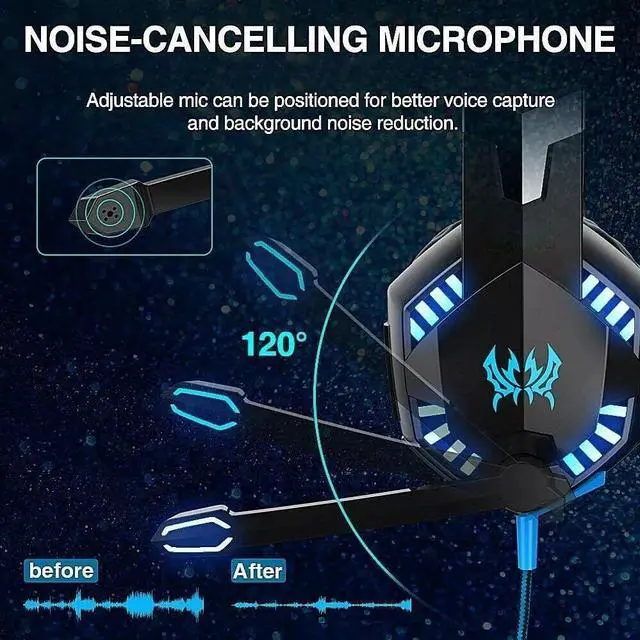 Alt view image 2 of 7 - 3.5mm Gaming Headset Mic LED Headphones Stereo Bass Surround For PC PS4 Xbox ONE