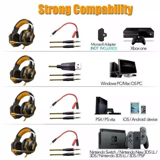 Alt view image 2 of 7 - For PC PS4 3.5mm Gaming Headset Xbox one Headphone with RGB Surround Sound Mic