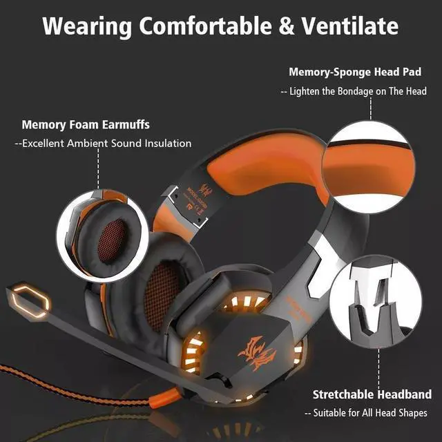 Alt view image 7 of 7 - For PC PS4 3.5mm Gaming Headset Xbox one Headphone with RGB Surround Sound Mic