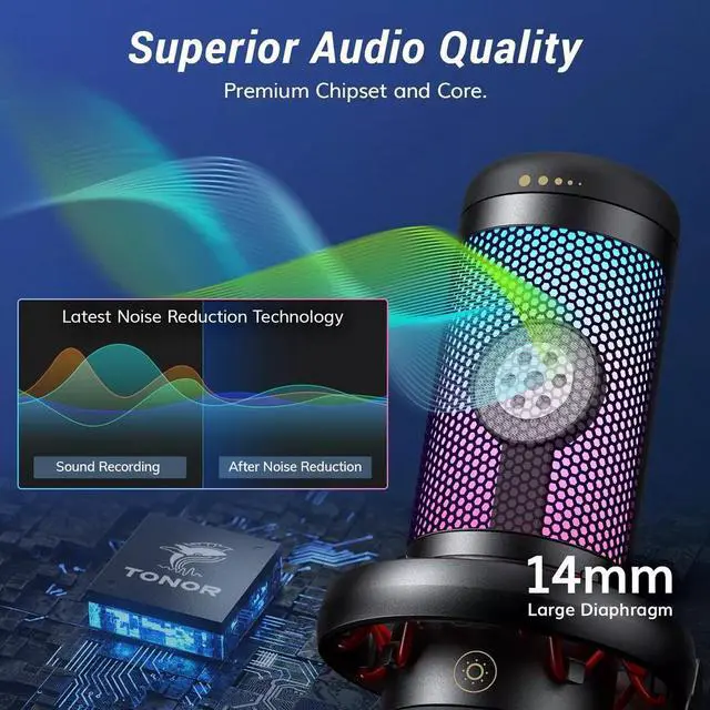 Alt view image 2 of 7 - Gaming USB Microphone Set for PC, TONOR RGB Condenser Mic with Boom Arm, RGB
