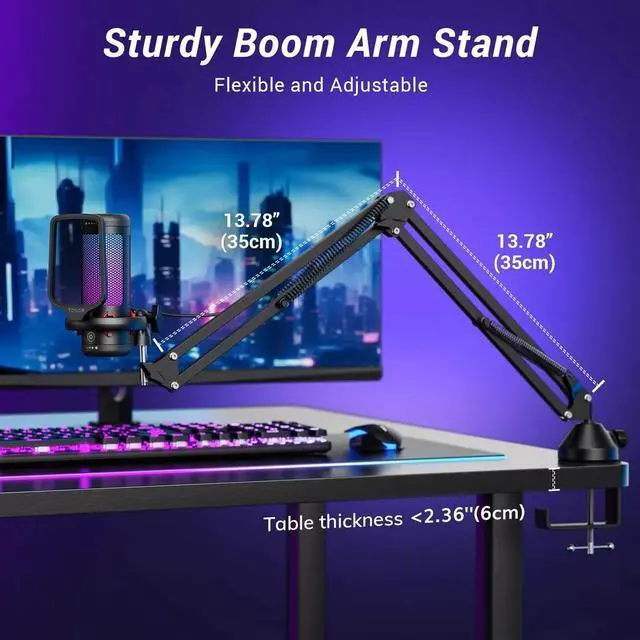 Alt view image 6 of 7 - Gaming USB Microphone Set for PC, TONOR RGB Condenser Mic with Boom Arm, RGB
