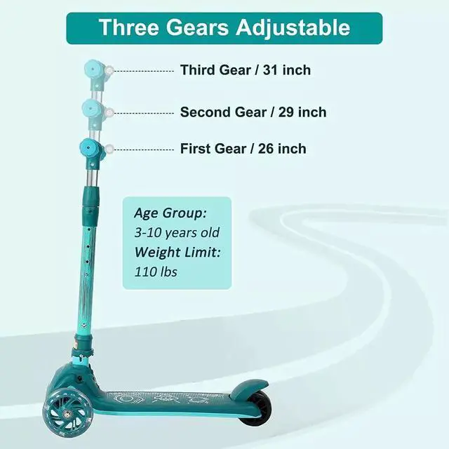 Alt view image 5 of 7 - Kids Scooter 3 Wheel Adjustable Height T-bar Glider For Toddler Kids Aged 3-10