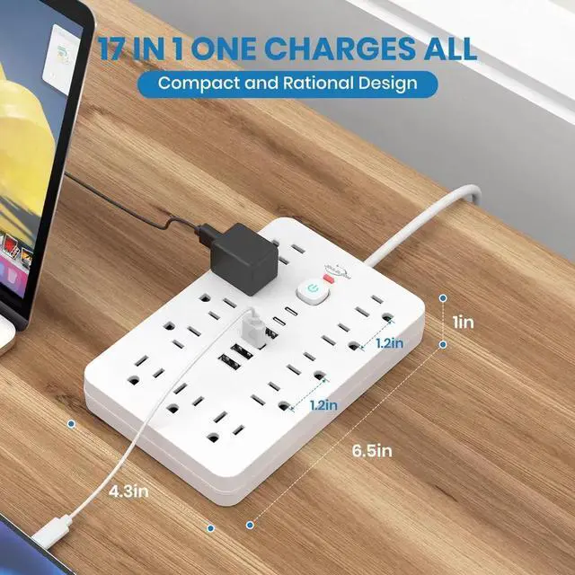 Alt view image 2 of 7 - Power Strip Surge Protector with 11 Outlets 4 USB and 2 USB C Ports White