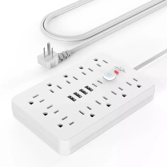 Main image of Power Strip Surge Protector with 11 Outlets 4 USB and 2 USB C Ports White