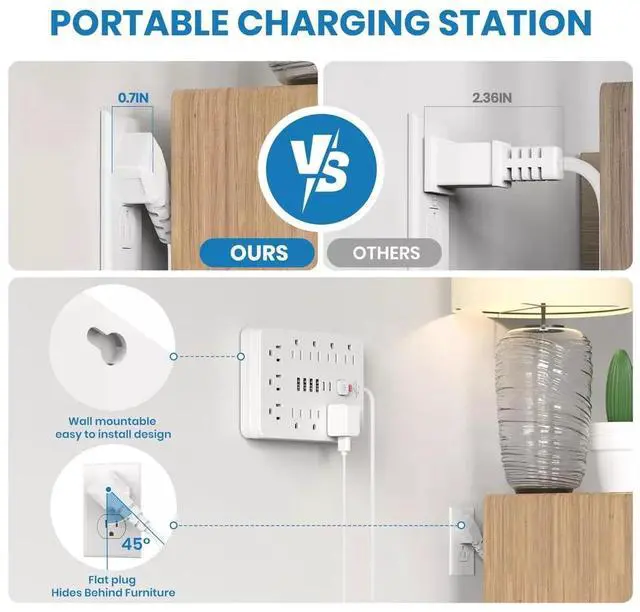 Alt view image 6 of 7 - Power Strip Surge Protector with 11 Outlets 4 USB and 2 USB C Ports White