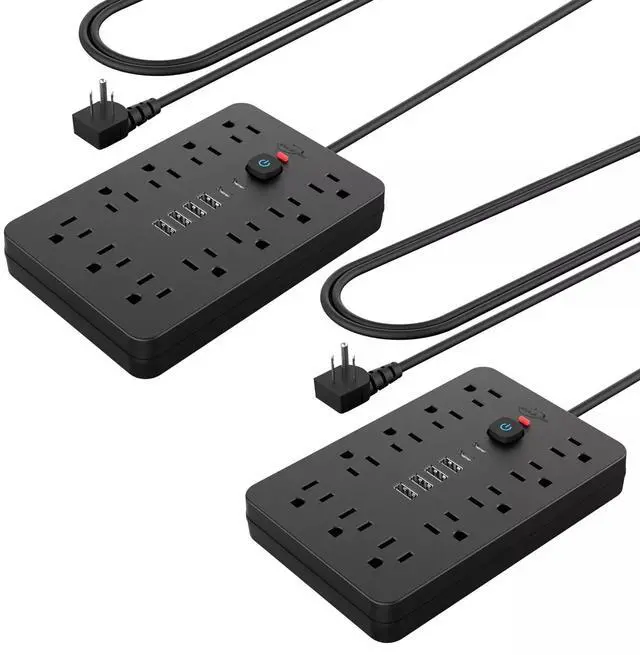 Main image of Power Strip Surge Protector with 11 Outlets 4 USB and 2 USB C Ports Black 2 Pack