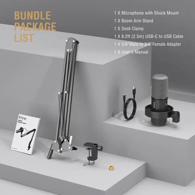 Alt view image 7 of 7 - FIFINE K688 Podcast Microphone Kit for PC Computer,XLR/USB Dynamic Mic for Studio Music Recording/Gaming with Boom Arm,Volume Control,Headphone Jack,Mute Button