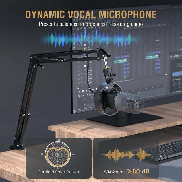 Alt view image 5 of 7 - FIFINE K688 Podcast Microphone Kit for PC Computer,XLR/USB Dynamic Mic for Studio Music Recording/Gaming with Boom Arm,Volume Control,Headphone Jack,Mute Button