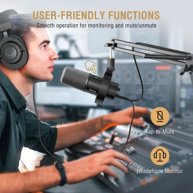 Alt view image 4 of 7 - FIFINE K688 Podcast Microphone Kit for PC Computer,XLR/USB Dynamic Mic for Studio Music Recording/Gaming with Boom Arm,Volume Control,Headphone Jack,Mute Button
