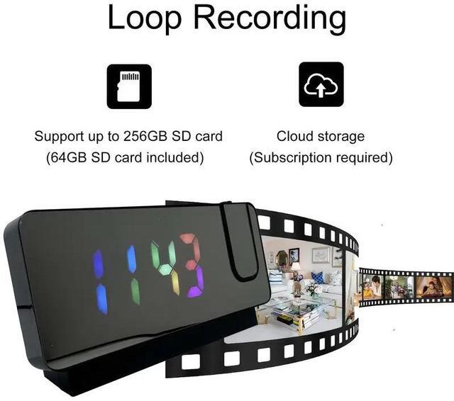 Alt view image 2 of 7 - 4K HD Clock Camera with Wi-Fi, Motion Detection & Remote Viewing - Colorful Time Display, Projection Feature, SD/Cloud Storage Options for Home & Office Security
