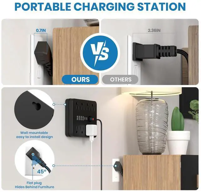 Alt view image 2 of 7 - Power Strip Surge Protector with 8 Outlets 4 USB and 2 USB C Ports Black
