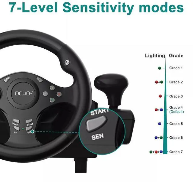 Alt view image 7 of 7 - DOYO 270° Gaming Racing Steering Wheel With Pedals For PS4 PS3 PC XBOX One 360