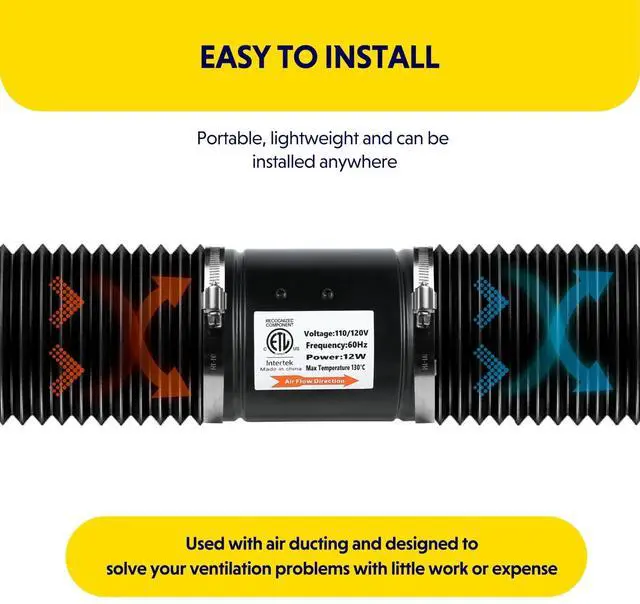 Alt view image 7 of 7 - 4 Inch 106 CFM Booster Duct Fan with Speed Controller for Grow Tents 2 Pack