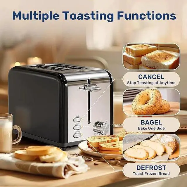 Alt view image 5 of 7 - 2-Slice Toaster with 6 Browning Setting and 3 Function Removable Crumb Tray