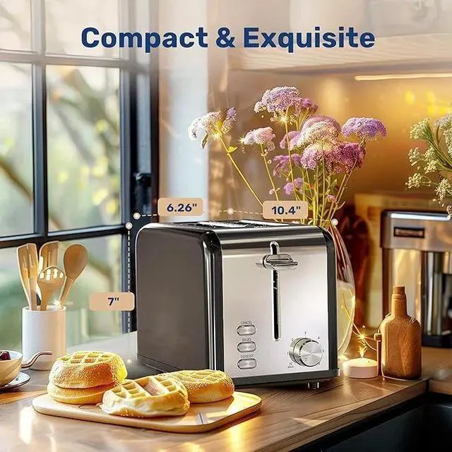 Alt view image 3 of 7 - 2-Slice Toaster with 6 Browning Setting and 3 Function Removable Crumb Tray