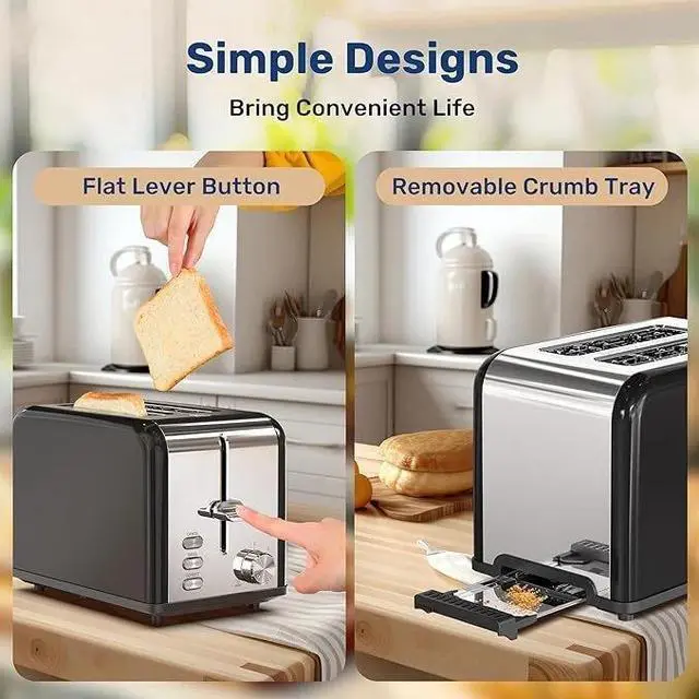 Alt view image 2 of 7 - 2-Slice Toaster with 6 Browning Setting and 3 Function Removable Crumb Tray