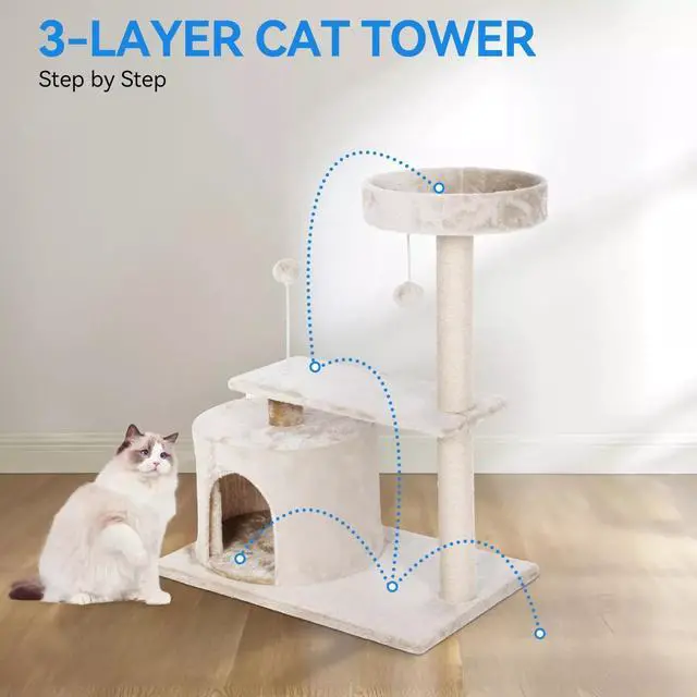 Alt view image 5 of 6 - 31 Inch Cat Tree with Scratching Posts and Cat Playhouse for Adult Cats 3 Layer
