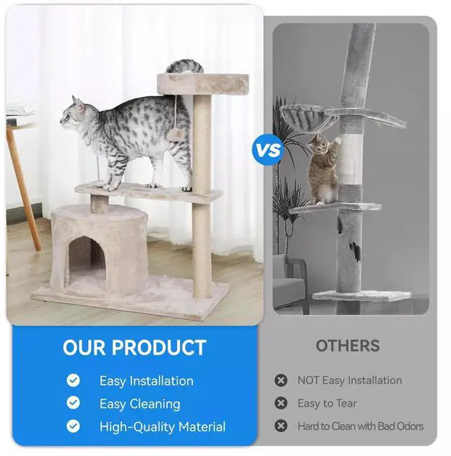 Alt view image 6 of 6 - 31 Inch Cat Tree with Scratching Posts and Cat Playhouse for Adult Cats 3 Layer