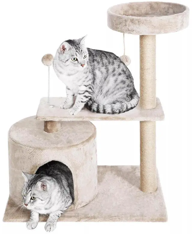 Main image of 31 Inch Cat Tree with Scratching Posts and Cat Playhouse for Adult Cats 3 Layer