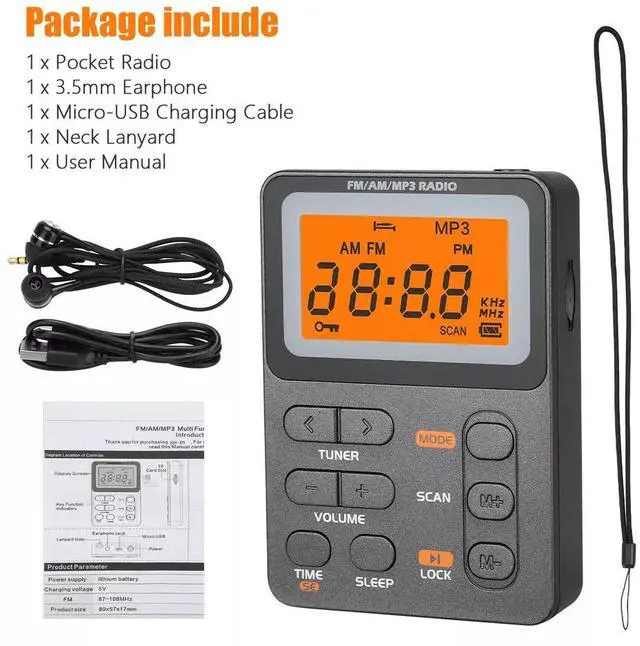 Alt view image 7 of 7 - Mini Digital Pocket LCD AM FM Radio MP3 Player Rechargeable w/ Earphone Portable