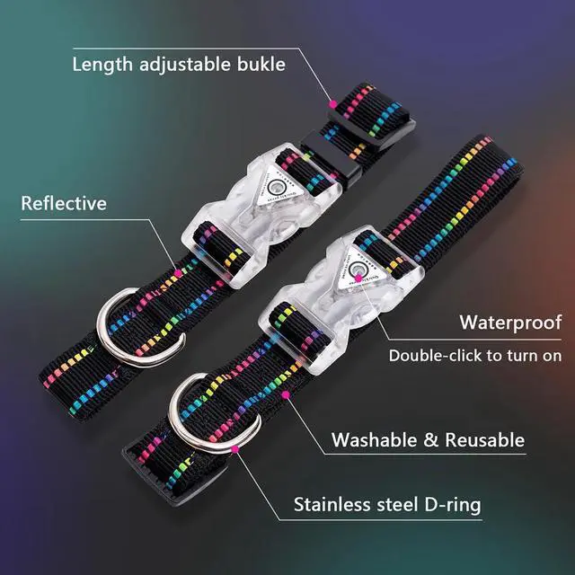 Alt view image 2 of 7 - LED Light Up Dogs Collar USB Rechargeble Pets Collar Colorful Glow-in-The-Dark