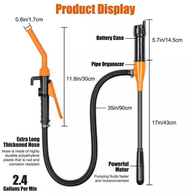 Alt view image 6 of 7 - Portable Powered Battery Liquid Transfer Pump 2.4 GPM for Gasoline Diesel Fuel