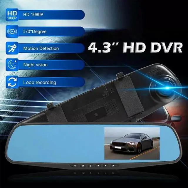 Alt view image 2 of 7 - Rearview Mirror Car DVR Dual Dash 1080P HD Cam Camera Front Rear Video Recorder