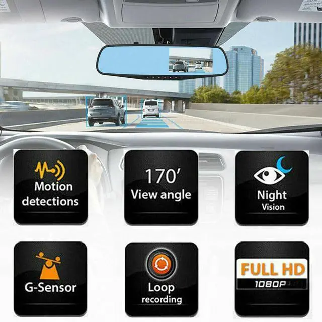 Alt view image 5 of 7 - Rearview Mirror Car DVR Dual Dash 1080P HD Cam Camera Front Rear Video Recorder