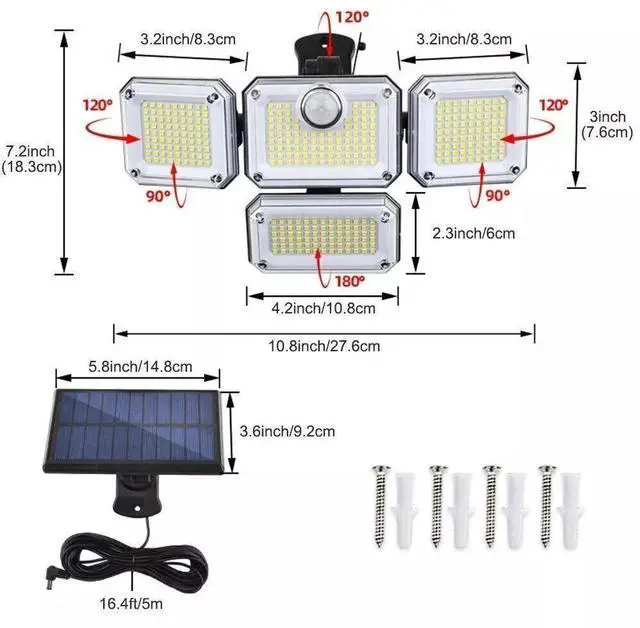 Alt view image 5 of 7 - 333 LED Solar Lights Outdoor 3200LM Waterproof Motion Sensor Security Wall Lamp