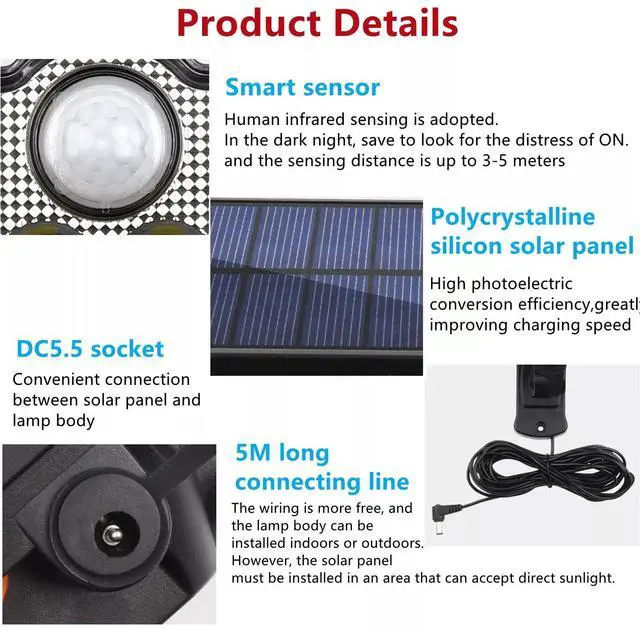 Alt view image 6 of 7 - 333 LED Solar Lights Outdoor 3200LM Waterproof Motion Sensor Security Wall Lamp