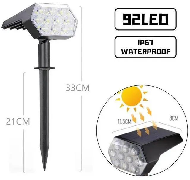 Alt view image 4 of 7 - 2 Pack x 92-LED Solar Spotlights Landscape Lights Outdoor Garden Pathway Lamps