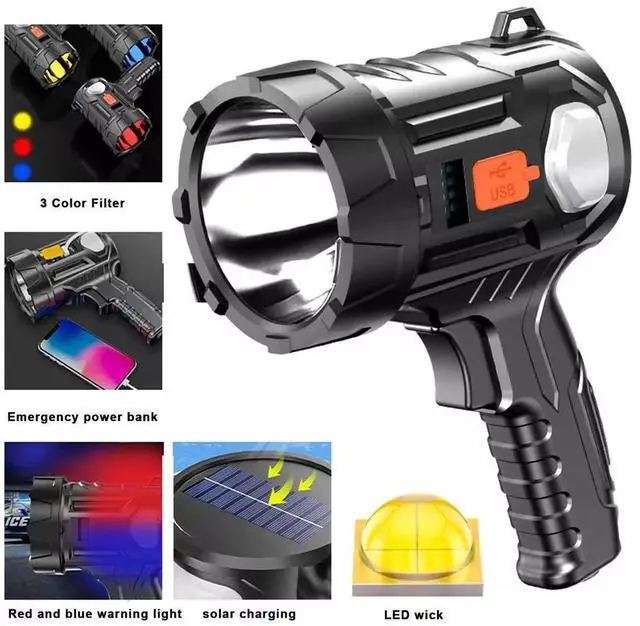 Alt view image 2 of 7 - 2PCS Solar/USB Super Bright Rechargeable LED Spotlight Flashlight Searchlight