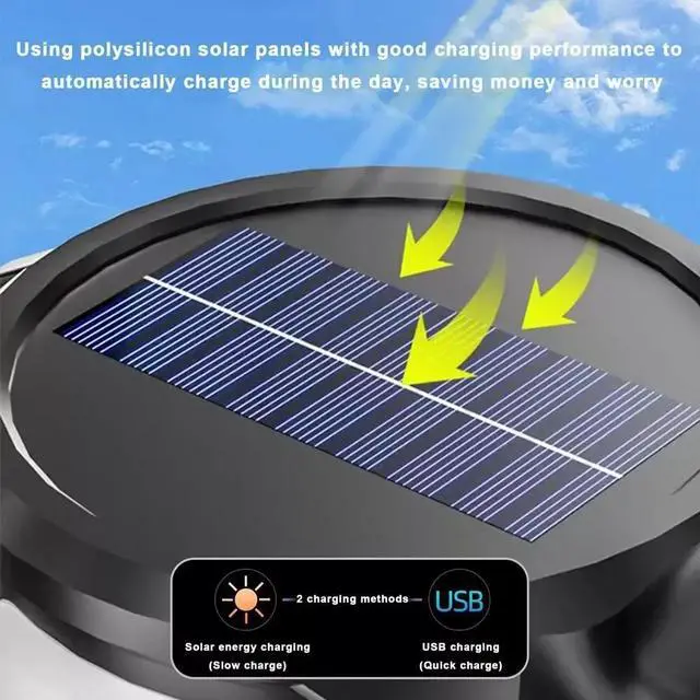 Alt view image 4 of 7 - 2PCS Solar/USB Super Bright Rechargeable LED Spotlight Flashlight Searchlight