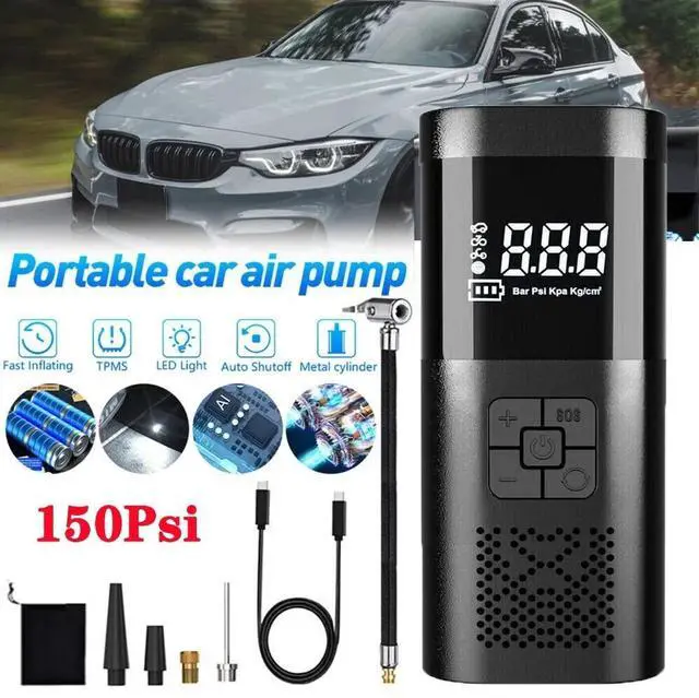 Alt view image 2 of 7 - 150 PSI Air Compressor Tire Inflator Fits Car Moto Bike Tires Air Pump Portable