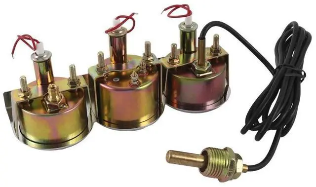 Alt view image 3 of 7 - 2'' 52mm Mechanical Chrome Triple Gauge Set Water Temp Oil Pressure Volt Meter