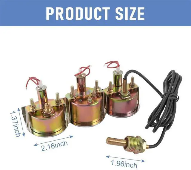 Alt view image 6 of 7 - 2'' 52mm Mechanical Chrome Triple Gauge Set Water Temp Oil Pressure Volt Meter