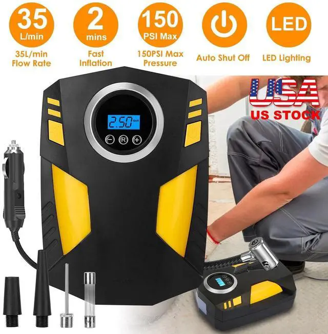 Alt view image 2 of 7 - 150PSI Car Tire Inflator 12V Digital Car Air Pump Compressor Electric Air Pump