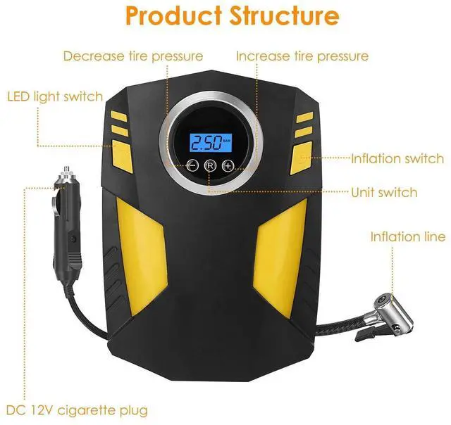 Alt view image 4 of 7 - 150PSI Car Tire Inflator 12V Digital Car Air Pump Compressor Electric Air Pump