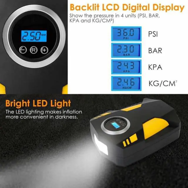 Alt view image 3 of 7 - 150PSI Car Tire Inflator 12V Digital Car Air Pump Compressor Electric Air Pump
