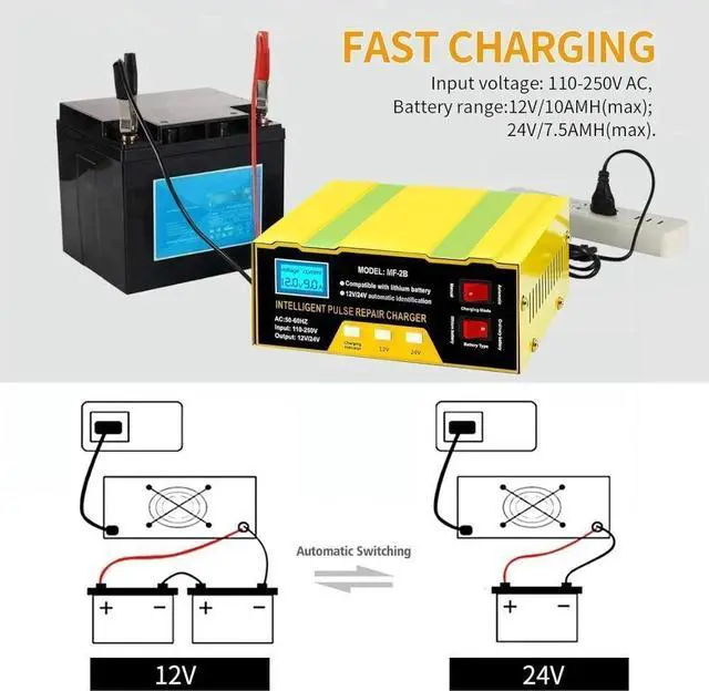 Alt view image 6 of 7 - Car Battery Charger Heavy Duty 12V/24V Smart Automatic Intelligent Pulse Repair